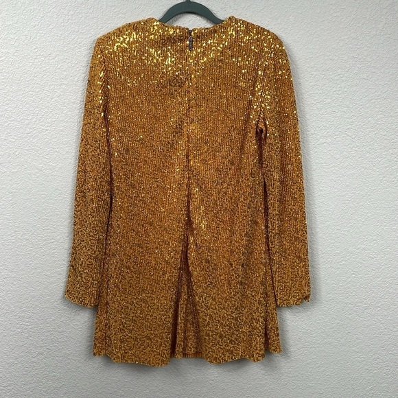 New Stine Goya Odis Mini Shift Dress Gold Sequin Sparkle Long Sleeve Sz S - Picture 7 of 16